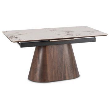 Раскладной обеденный стол MEBEL ELITE LIZBONA 160(200)*90 см Marmur Белый/Орех