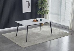 Стол INTARSIO SABA CERAMIC 130*70 белый глянец/черный каркас
