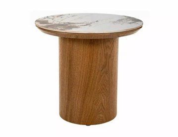 Журнальный столик Signal RONDO белая керамика/дуб д.45см/выс.50см