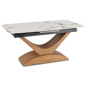 Раскладной обеденный стол MEBEL ELITE ALICANTE Marmur 160(220)*90 см Белый/Дуб