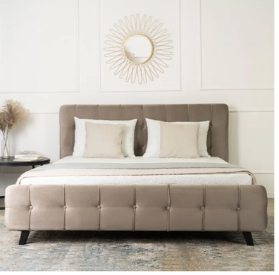 Ліжко двоспальне оксамитове MEBEL ELITE LINO Velvet 160x200 см Бежевий