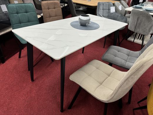 Стол INTARSIO SABA CERAMIC 130*70 белый глянец/черный каркас