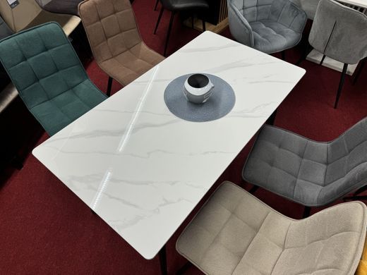 Стол INTARSIO SABA CERAMIC 130*70 белый глянец/черный каркас