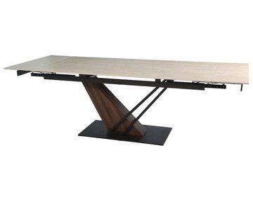 Стол INTARSIO FERNANDO CERAMIC 180(240)*90 травертин мат/темный орех