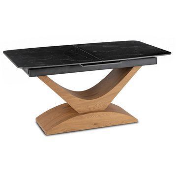 Раскладной обеденный стол MEBEL ELITE ALICANTE Marmur 160(220)*90 см Черный/Дуб