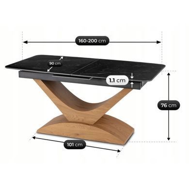 Раскладной обеденный стол MEBEL ELITE ALICANTE Marmur 160(220)*90 см Черный/Дуб