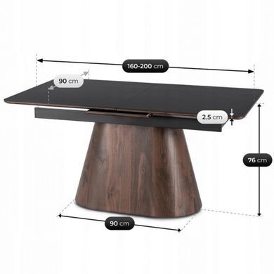Раскладной обеденный стол MEBEL ELITE LIZBONA 160(200)*90 см Marmur Черный/Орех