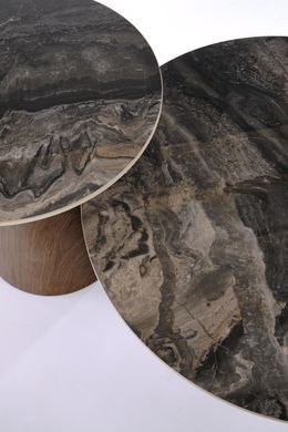 Комплект журнальных столиков HALMAR TOWER коричневый мрамор/орех d70/d50