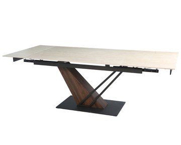 Стол INTARSIO FERNANDO CERAMIC 160(220)*90 травертин мат/темный орех