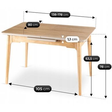Розкладний обідній стіл MEBEL ELITE SAMER BIG 138(178)*80 см Дуб золотий