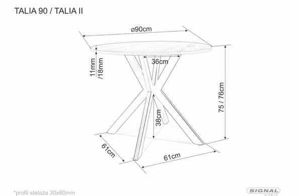 Стол TALIA 90x90 см Серый Мат / Черный Мат SIGNAL