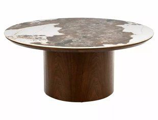 Журнальный столик Signal RONDO белая керамика/орех д.80см/выс.35см