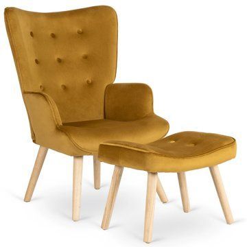 Кресло мягкое бархатное с подставкой для ног MEBEL ELITE LOZANO Velvet Горчичный