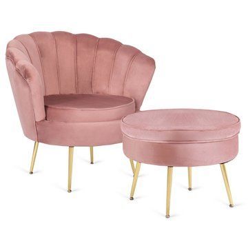 Кресло мягкое с подставкой MEBEL ELITE GRAND Welur Розовый