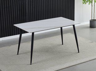 Стол INTARSIO KING CERAMIC 140*80 белый глянец/черный мат каркас
