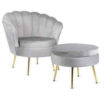 Кресло мягкое с подставкой MEBEL ELITE GRAND Welur Серый