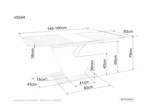 Стол Vidar 140(180)X80 см Дуб Крафт Табакко/ Крем SIGNAL