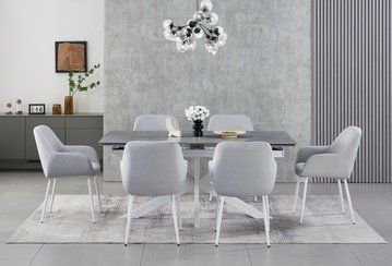 Керамический стол VETRO Тициано TML-1150 VETRO 170(220)x90 Деликато грей+белый