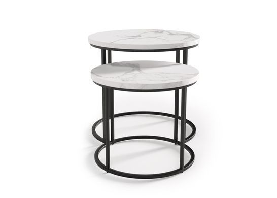 Комплект журнальних столиків OREO Білий Мармур/Чорний 53x53 / 43x43 см HALMAR