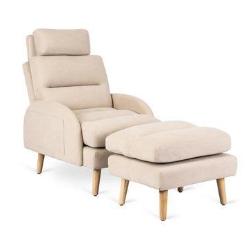 Кресло мягкое с подставкой для ног MEBEL ELITE HENRY ткань: бежевый