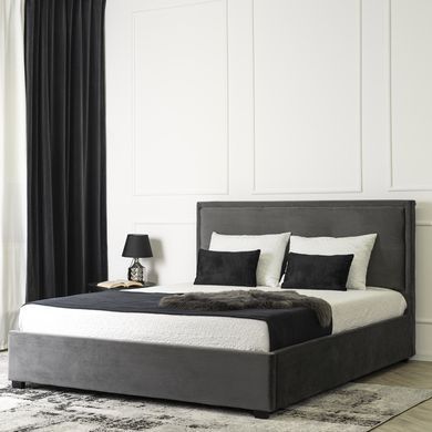Двуспальная кровать бархатная MEBEL ELITE ANDRE Velvet 160x200 см серый