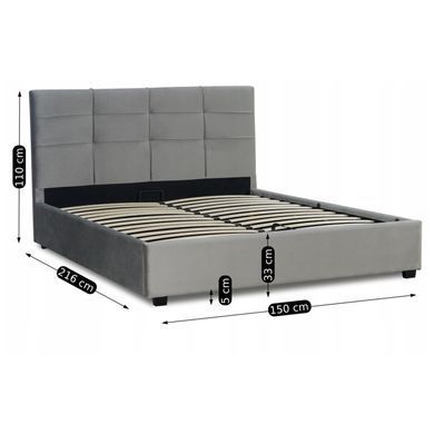 Ліжко MEBEL ELITE TINGA Welur 140x200 см Сірий