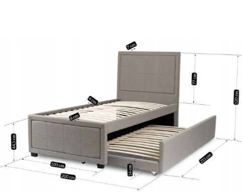 Ліжко односпальне оксамитове MEBEL ELITE ELIF Velvet 90x200 см з додатковим спальним місцем сірий