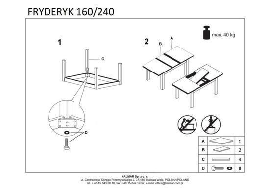Стол Fryderyk Орех 160(240)х90 см HALMAR