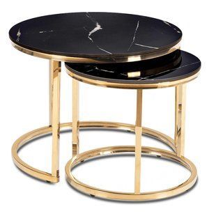 Комплект журнальных столов MEBEL ELITE MILANO Marmur 60/45.5 см + 45/40.5 см Черный