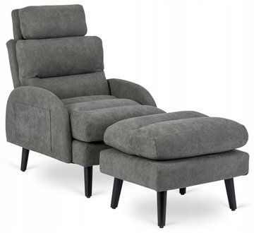 Кресло мягкое с подставкой для ног MEBEL ELITE HENRY ткань: серый