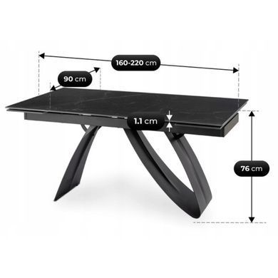 Обеденный стол MEBEL ELITE DEVON 160(220)*90 см Черный