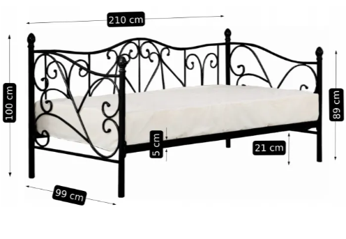 Кровать односпальная металлическая MEBEL ELITE 90x200 см MIKE черный