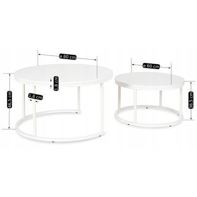 Комплект журнальных столов MEBEL ELITE JACK MAX 2шт 80*80 см Белый