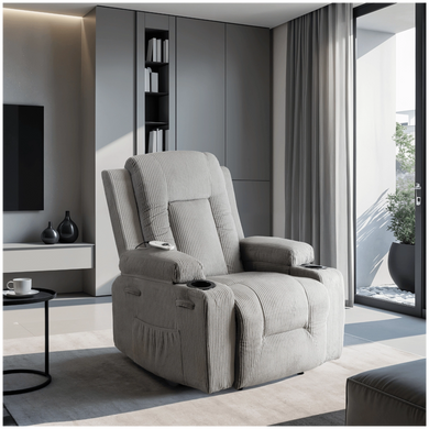 Кресло мягкое раскладное массажное с реклайнером MEBEL ELITE BOX Velvet Серый